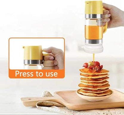 Honey Dispenser No Drip with Base, 12Oz Glass Honey Container with One-Press Mess-Free Pouring, Multi-Purpose Syrup Dispenser for Pancakes, Coffee, Tea, Salad & Simple Syrup