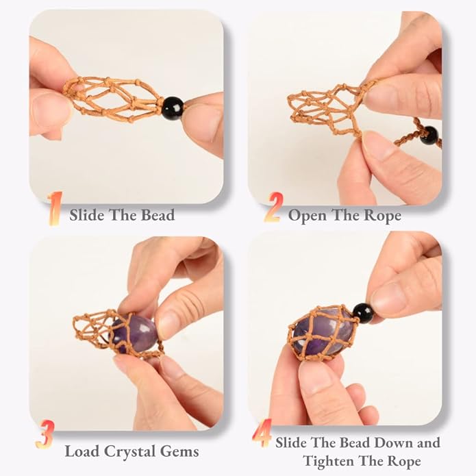 12 PCS Crystal Cage Necklace Holder Cord Empty Stone Holder Replacement Hand-Woven Necklace Cord with Adjustable Length