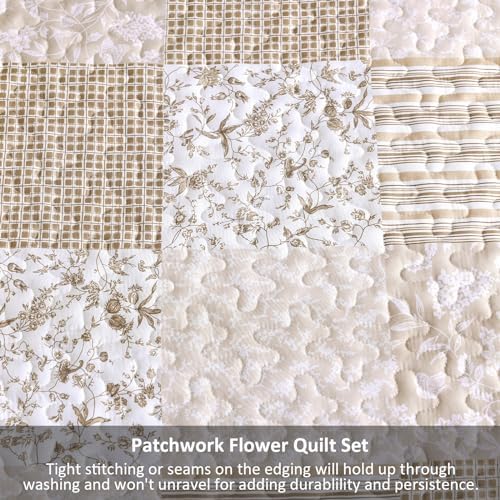 Mybedsoul Beige Boho Quilt King Size, Patchwork Floral Bedding Set - Image 6