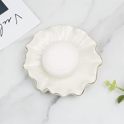 Soap Dish with Drain Ceramic White Lotus Leaf Soap Holder Soap Saver for Bar Soap, Kitchen Sink, and Bathroom Shower