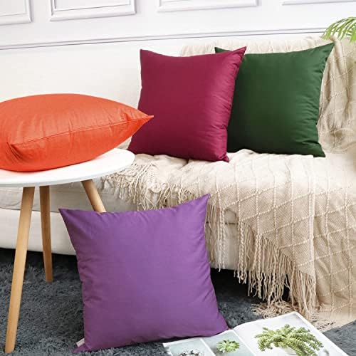 Thmyo 4-Pack 100% Cotton Comfortable Solid Decorative Throw Pillow Case, Square Cushion Cover Pillowcase Sublimation Blank Pillow Covers DIY Throw Pillowcase for Sofa(18x18 inch/ 45x45cm,Purple) - Image 2