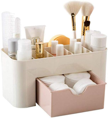 Jilukibo Large Capacity Makeup Organizer for Bathroom Bedroom, Cosmetic Storage Box with Drawers, Desktop Makeup Container for Jewelry Lipstick Skin Care (Pink)