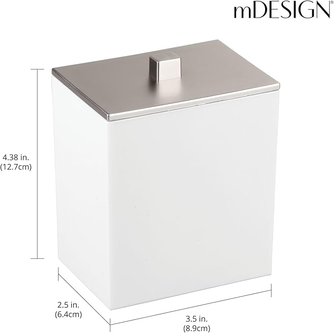 mDesign Plastic Rectangle Apothecary Canister - Organizer for Bathroom Vanity Countertop Shelf Decor - Holds Cotton Swabs, Soap, Makeup, Bath Salts - Lumiere Collection - 2 Pack - White/Brushed Chrome