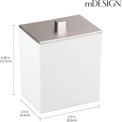 mDesign Plastic Rectangle Apothecary Canister - Organizer for Bathroom Vanity Countertop Shelf Decor - Holds Cotton Swabs, Soap, Makeup, Bath Salts - Lumiere Collection - 2 Pack - White/Brushed Chrome