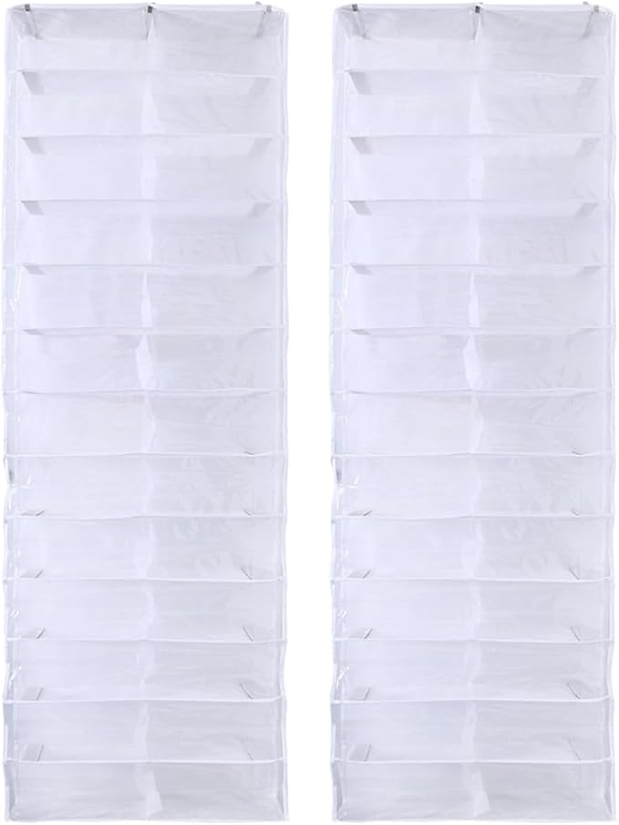CHILDWEET 2pcs over The Door Shoe Organizer 26 Pockets White Hanging Shoe Storage Bag for Closet Space-saving for Home and Entryway