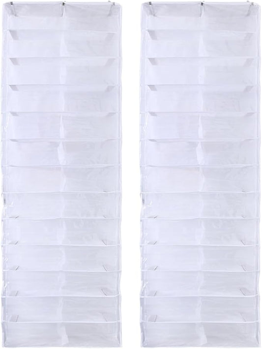CHILDWEET 2pcs over The Door Shoe Organizer 26 Pockets White Hanging Shoe Storage Bag for Closet Space-saving for Home and Entryway