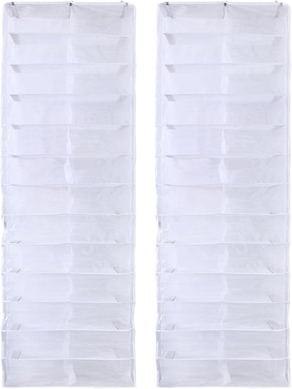 ARTIBETTER 2pcs Over-the-door Shoe Organizer with 26 Pockets White Non-woven Fabric Shoe Storage Rack for Closet Space Saving and Shelf Holder