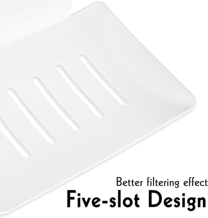 Soap Dishes for Bathroom, Bar Soap Holder with Self Draining Tray, Soap Tray for Shower Wall, 5 Slot Self-Adhesive Soap Container (White)
