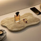 Cloud Shaped Travertine Vanity Tray, 13.3 x 8.3 Inch Natural Stone Decorative Catchall Tray for Bathroom Countertop, Beige Marble Jewelry Dish Perfume Tray for Coffee Table Dresser Nightstand