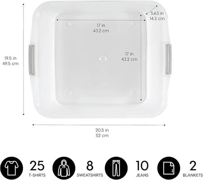 IRIS USA 33 Qt Plastic Under Bed Storage Organizer Bin Container with Secure Lids and Durable Black Buckles, Multi-Purpose for Clothes, Shoes, Clothing, and Bedding, Short, Clear, 3 Pack