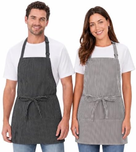 2 Pack Unisex Chef Apron Stripes Kitchen Aprons with 3 Pockets by XLSXEXCL