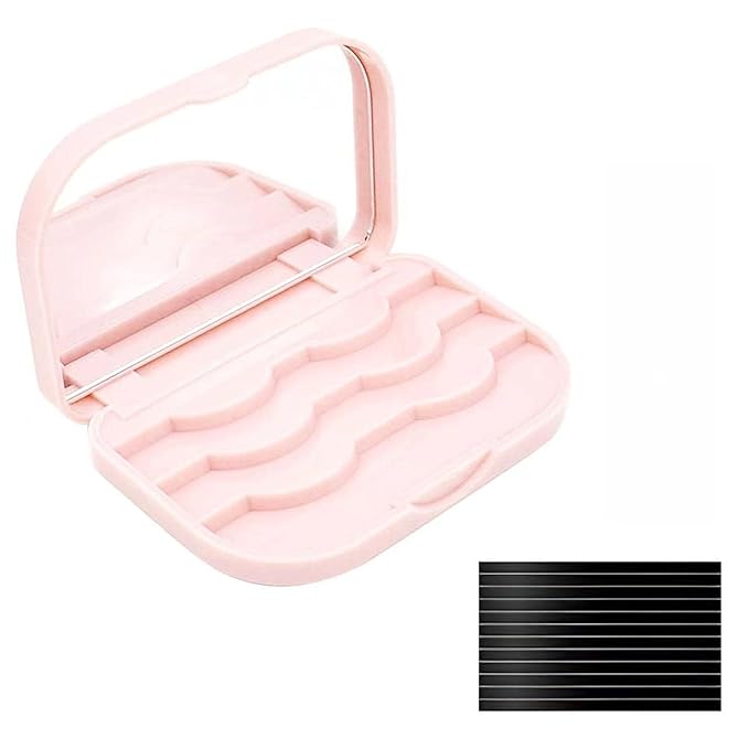 3 Tier Eyelash Storage Case Lash Dime Organizer Holder Box with Mirror Makeup Cosmetic Travel Case Empty False Lash Container (Pink)