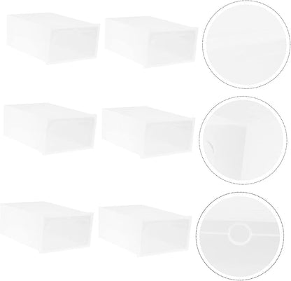 Outanaya 6pcs Stackable Shoe Storage Boxes Plastic Shoe Containers for Organized Closets Entryways and Bedrooms White