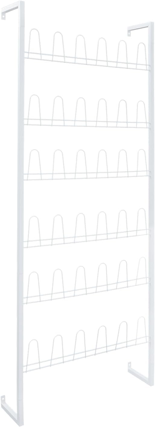 Wall Mounted Metal Shoe Rack Organizer, 6-Tier Iron Hanging Shoe Storage, Shoe Shelf Holds 18 Pairs of Shoes, Shoe Storage Rack for Entryway, Bedroom, Closet, Garage (White, 6-Tier)