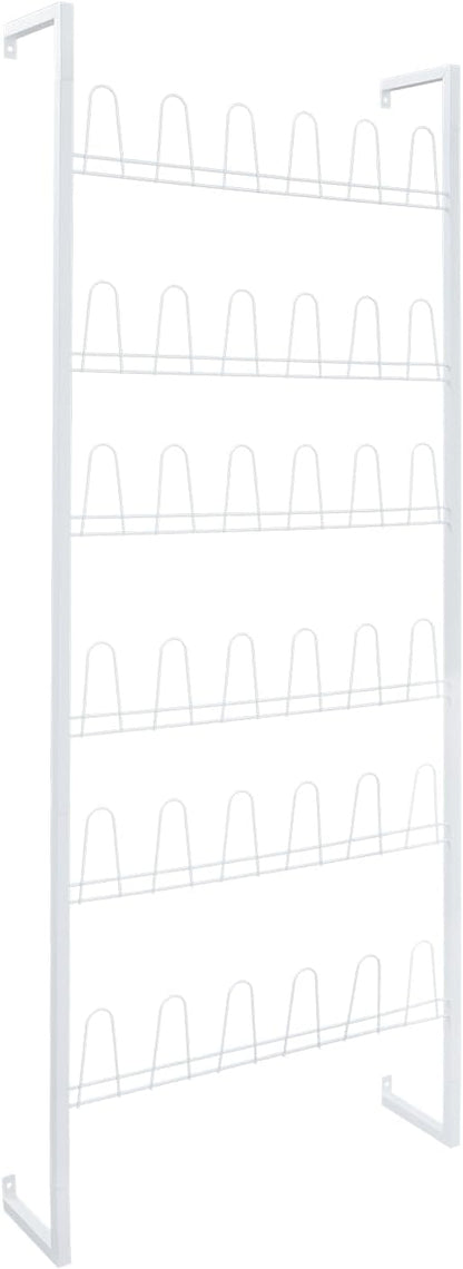 Wall Mounted Metal Shoe Rack Organizer, 6-Tier Iron Hanging Shoe Storage, Shoe Shelf Holds 18 Pairs of Shoes, Shoe Storage Rack for Entryway, Bedroom, Closet, Garage (White, 6-Tier)