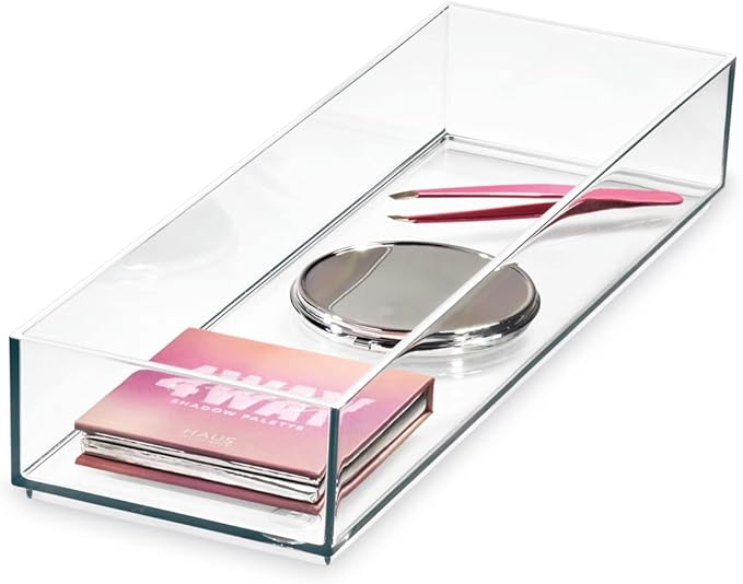 iDesign Plastic Makeup Drawer Organizer Tray - Vanity Organizer or Desk Drawer Organizer - Clear/Matte White