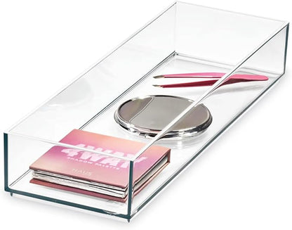 iDesign Plastic Makeup Drawer Organizer Tray - Vanity Organizer or Desk Drawer Organizer - Clear/Matte White