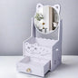 Assemble Makeup Organizer 7 1/2 Inch with Cosmetic Rotating Mirror & Drawer, Compact Vanity Bins Storage, Girl's Dressing Table Essential Skincare Display Case,Countertop Ideal Gift Chioce