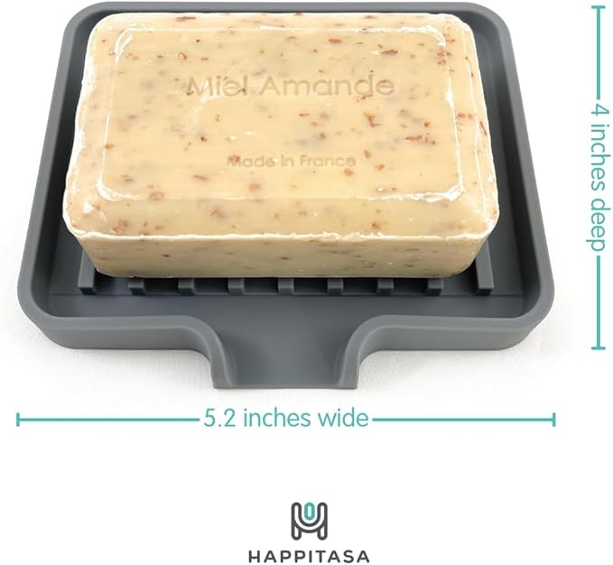 Silicone Soap Dish Tray and Sponge Holder with Drain Chute, Rectangular, Kitchen and Bathroom Sink Organizer (Mocha, 5.2"x4" (Set of 2), 7.2 Ounces)