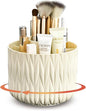 Rotating Makeup Brush Holder - Beige 5 Slot 360° Spinning Organizer for Vanity Desk, Cute Aesthetic Storage for Women, Multi-purpose Pen Pencil Caddy for Office Home Art Supplies