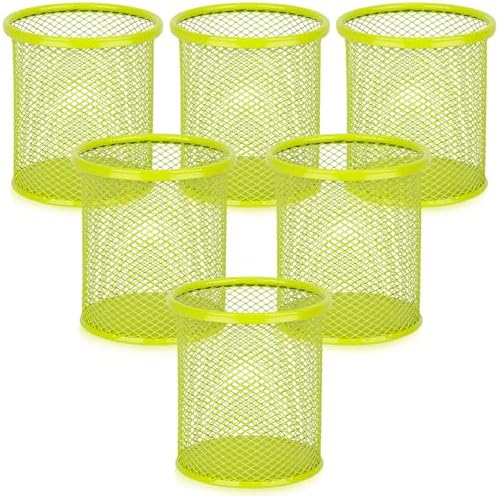 Segarty Pen Holder, 6 Pack Round Light Green Pen Cup Holder, Wire Mesh Marker Pencil Containers Set for Desk, Desktop Accessories Organizer Office Supplies, School, Home, Makeup Brush by Segarty