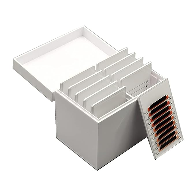 Acrylic 10 Layers Eyelases Extension Storage Box, Grafting Eye lashes Close-Packed Display, Makeup Organizer False Eyelashes Glue Pallet Holder with 10 Pallets (White without Eye)