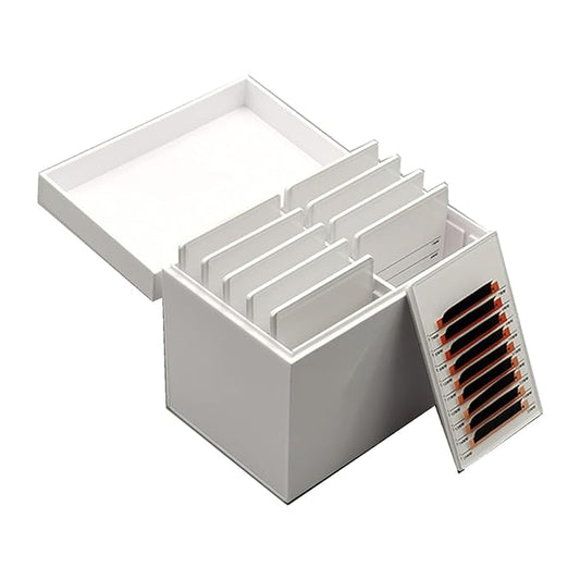 Acrylic 10 Layers Eyelases Extension Storage Box, Grafting Eye lashes Close-Packed Display, Makeup Organizer False Eyelashes Glue Pallet Holder with 10 Pallets (White without Eye)