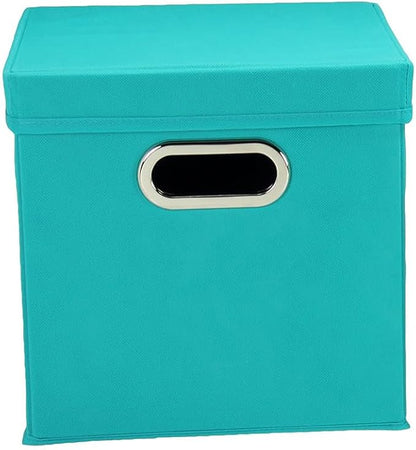 Household Essentials 36-1 Decorative Storage Cube Set with Removable Lids | Aqua | 2-Pack