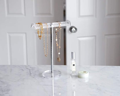 Isaac Jacobs Clear Acrylic Necklace & Bracelet Holder (8” inch T-Bar)– Hanging Chain and Bangles Organizer Sleek & Sturdy Stand for Jewelry – Storage Solution- Bedroom- Bathroom – Countertop