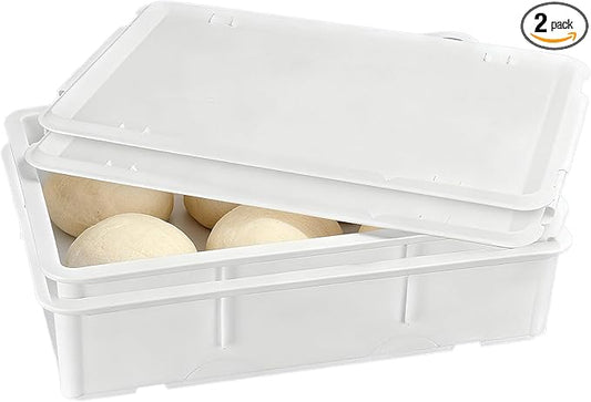 Pizza Dough Proofing Box - Stackable Commercial Quality Trays with Covers (17.7 x 12.6 Inches) - 2 Trays and 2 Covers Perfect as a Bread Proofing Box and Dough Container - Pizza Storage Container
