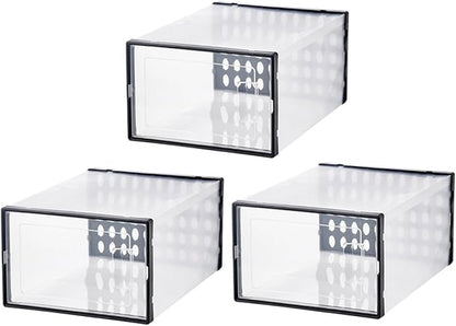 TIDTALEO Shoe Storage Boxes 3pcs 34X15.5X24Cm Plastic Shoe Organizer Dustproof Moisture Resistant for High-Top Sneakers and Boots Home Closet