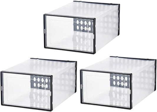 TIDTALEO Shoe Storage Boxes 3pcs 34X15.5X24Cm Plastic Shoe Organizer Dustproof Moisture Resistant for High-Top Sneakers and Boots Home Closet