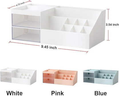 AfooBezos Multifunction Desk Organizer, Makeup Storage for Eyeshadows, Concealers, Powders, Nail Polish,9.65‘’x 4.8‘’x 3.67‘’ (White)