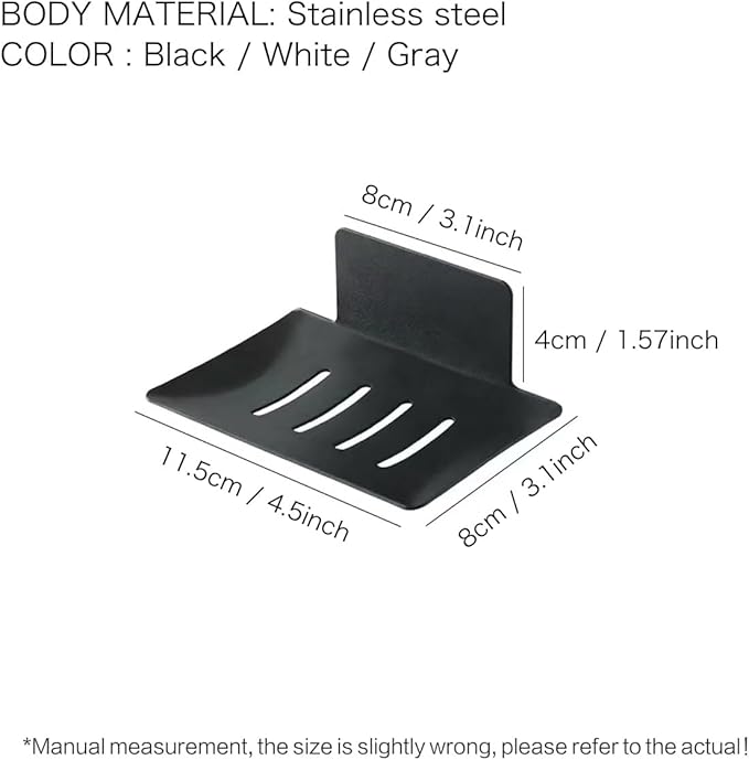 Shower soap Dish, Nail-Free Tray, Metal soap Holder, Stainless Steel soap Holder, Black,White (White)