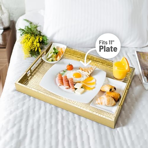 ATZYmolin 17"x12" Leather Serving Tray, Gold Handle Vanity Platter, Gold - Image 4