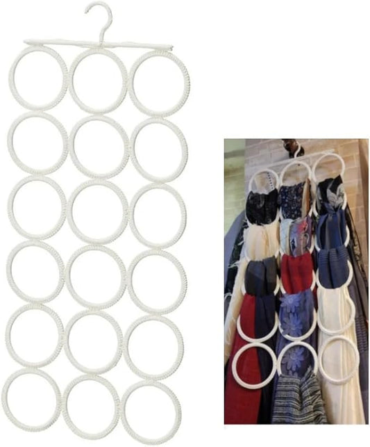 18 Circles Scarf Hanger for Multiple Scarves,Hijab Hangers for Closet for Scarves, Belt Organizer for Closet,Towels,Hijab and Tie, Foldable Hanger (1, White)