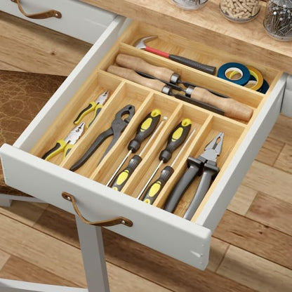 BAMEOS Bamboo Silverware Drawer Organizers, 11.9 inch Utensil Drawer Organizer for Kitchen Drawers, 7 Slots Total Large Flatware Organizer for Knives Cutlery Spoons Forks (Natural)