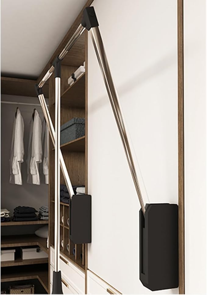 Pull Down Closet Rod, 60 lbs Load Capacity, Stainless Steel Adjustable 26-35 inches Soft-Close Wardrobe Lift Rail Organizer for Hanging Clothes, Two-way Buffering Side & Back Mounted Closet Rod