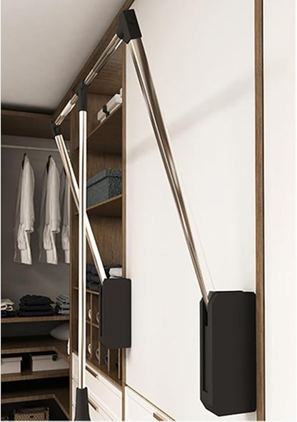 Pull Down Closet Rod, 60 lbs Load Capacity, Stainless Steel Adjustable 26-35 inches Soft-Close Wardrobe Lift Rail Organizer for Hanging Clothes, Two-way Buffering Side & Back Mounted Closet Rod