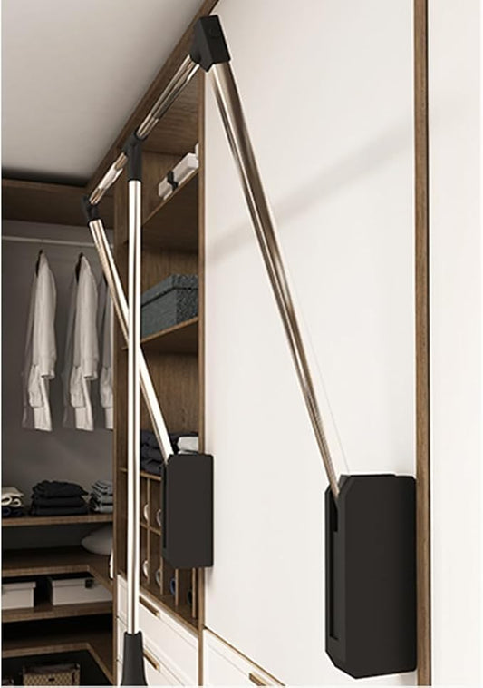 Pull Down Closet Rod, 60 lbs Load Capacity, Stainless Steel Adjustable 26-35 inches Soft-Close Wardrobe Lift Rail Organizer for Hanging Clothes, Two-way Buffering Side & Back Mounted Closet Rod