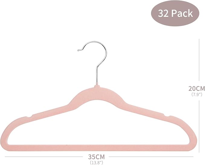 ManGotree 14 Inch Kids Velvet Hangers for Closet, Ultra-Thin Space Saving Children's Clothes Hangers, Non-Slip Felt Toddler Hanger for Youth's Clothes (32 Pack, Light Pink)