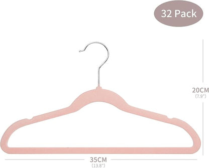 ManGotree 14 Inch Kids Velvet Hangers for Closet, Ultra-Thin Space Saving Children's Clothes Hangers, Non-Slip Felt Toddler Hanger for Youth's Clothes (32 Pack, Light Pink)