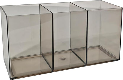 Acrylic Cutlery Organizer, 3-Sectio Clear Plastic Utensil Storage Caddy for Kitchen Countertop, Holds Forks, Knives & Spoons (Transparent gray, 7.1 * 2.6 * 3.5In)