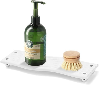Water Absorbing Stone Tray for Sink,Quick Drying Diatomaceous Earth Coasters Sink Caddy Organizer,Soap Dish Holder & Toothbrush Holder for Bathroom Counter， Toiletries（White, 11.8" x 4.33"）