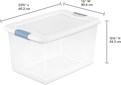 Sterilite 4-Pack 64 Quart Latching Box, Clear Plastic Storage Organizer Bins with White Lids - Large Stackable Containers for Home Bedroom, Dorm Room, and Closet Organization