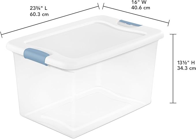 Sterilite 16-Pack Latching Box, Clear Plastic Under Bed Storage Bins with Lids, 64 Quart - Large Stackable Tote Organizer Containers for Closet, Bedroom, Bathroom, and Office Organization