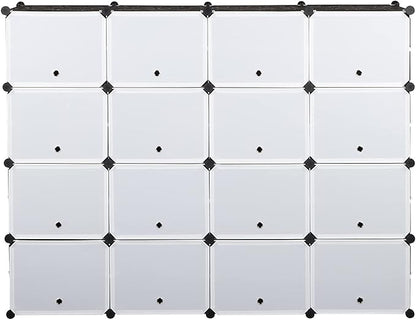 Shoe Rack Organizer, 16 Cube 8 Tier Covered Shoe Storage Cabinet 64 Pairs Freestanding DIY Shoe Shelves Plastic Shoes Rack for Closet Entryway Hallway Bedroom (Black3)