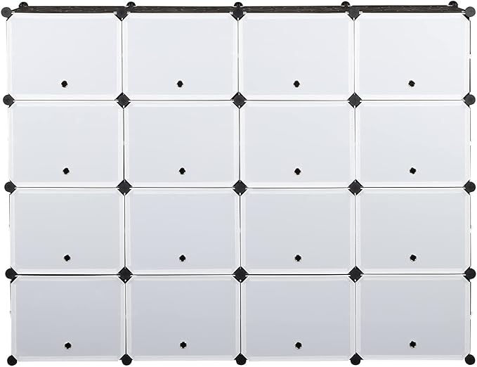 32 Cubes Shoe Rack,Portable Shoe Rack Organizer,Stackable Detachable Free Standing Shoe Rack,Plastic Shoe Storage Cabinet,Shoe Storage Boxes,with Doors,for Closet, Hallway, Bedroom, Entryway (Black)