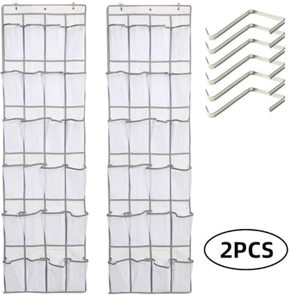 HURRISE 2Pcs 24 Large Pockets Over The Door Shoe Organizer, Hanging Shoe Organizer Holds Up to 40 lbs with 24 Mesh Large Pockets Door Shoe Rack Organizer for Door Mesh Closet Shoe Holder Hanger
