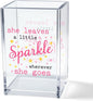 She Leaves A Little Sparkle Wherever She Goes Acrylic Makeup Brush Organizer Holder, Girl Power Vanity Desk Organizer Accessories for Office Decor, Inspirational Gifts for Women Daughter Sister